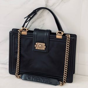 CHANEL black lambskin Boy Bag Large flap